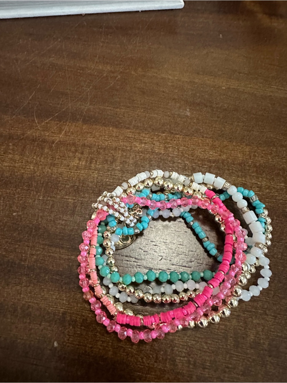 Lilly Pulitzer Pink Turquoise White Gold Beaded Bracelet Set